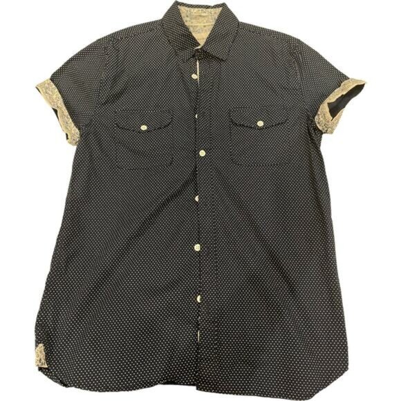 Paperdenim&Cloth Mens Slim Fit Polka Dot Short Sleeve Button-Up Shirt Size S - Picture 1 of 11